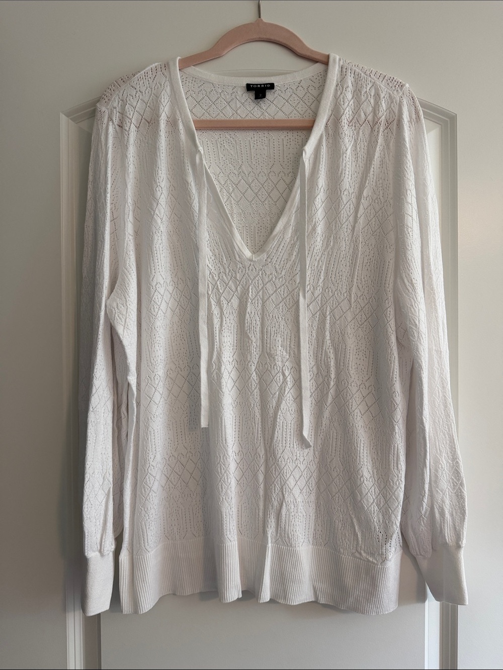 Torrid Open Crochet Knit Lightweight Sweater White 2X
